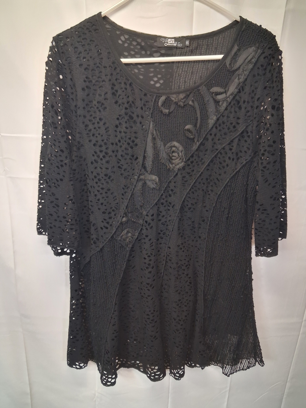 Tease Collection by Victorias Secret Black Crochet Floral Knit Top